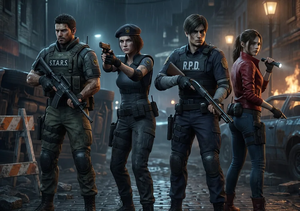Main Characters of Resident Evil in Suspenseful Action Scene - nostalgiagames