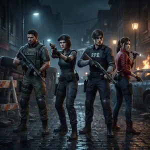 Main Characters of Resident Evil in Suspenseful Action Scene - nostalgiagames