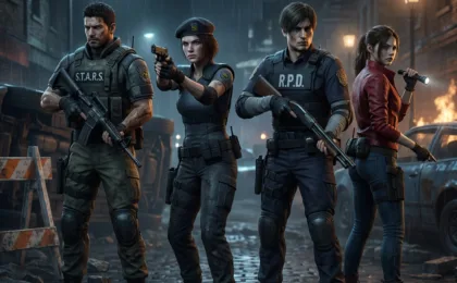 Main Characters of Resident Evil in Suspenseful Action Scene - nostalgiagames