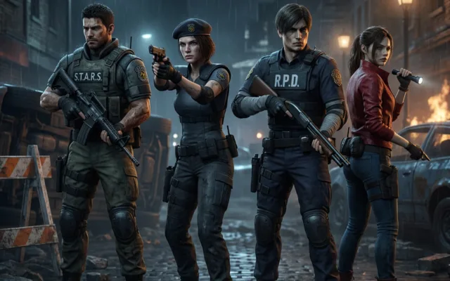Main Characters of Resident Evil in Suspenseful Action Scene - nostalgiagames