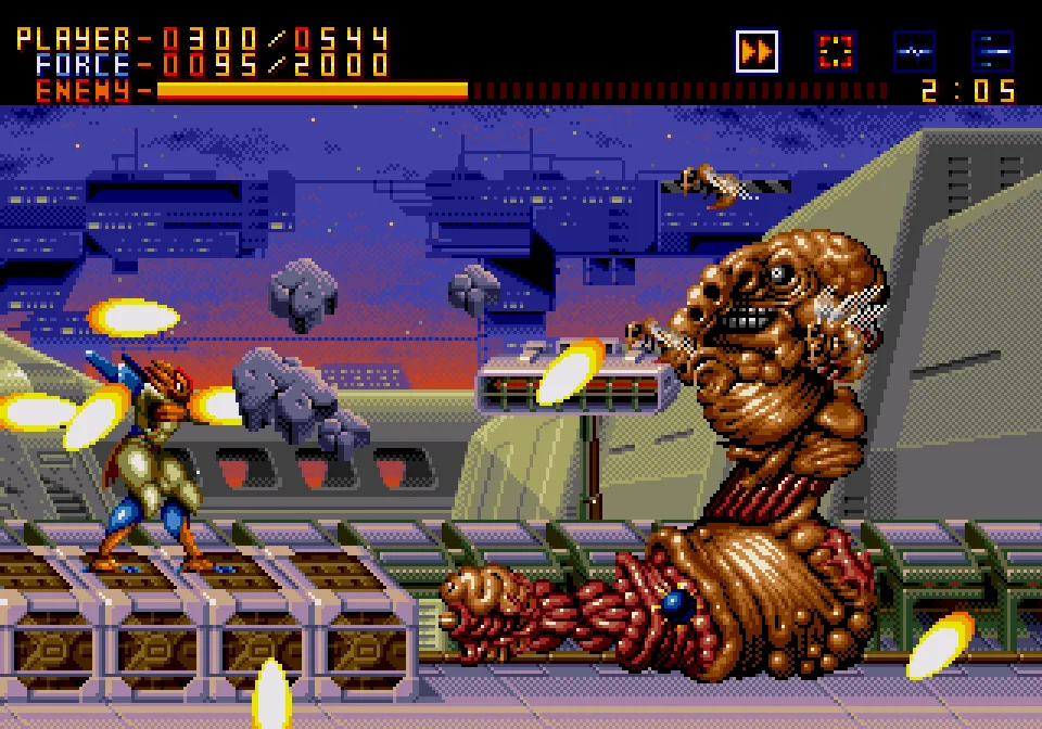 Alien Soldier gameplay no Mega Drive