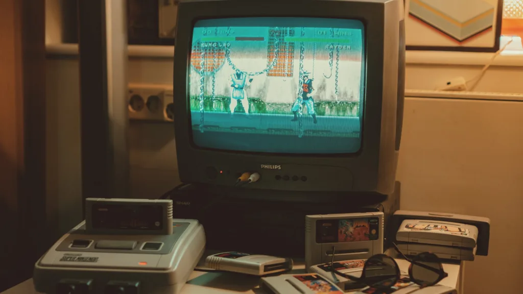 retro console connected CRT television
