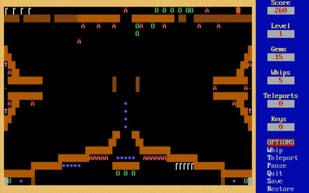 Captura de Kingdom of Kroz, jogo shareware da Apogee para DOS