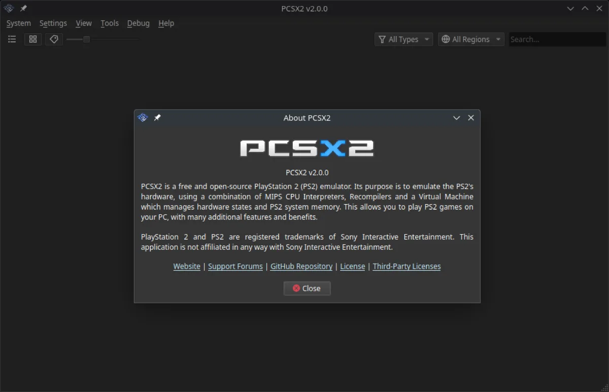 Interface do emulador PCSX2 mostrando compatibilidade com jogos de PlayStation 2