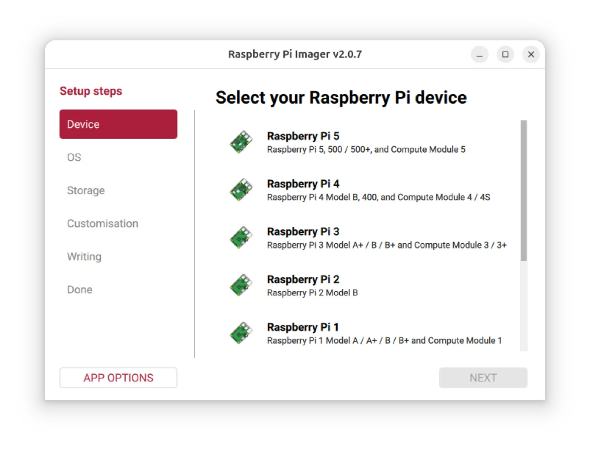 Interface do aplicativo Raspberry Pi Imager gravando imagem no cartão SD