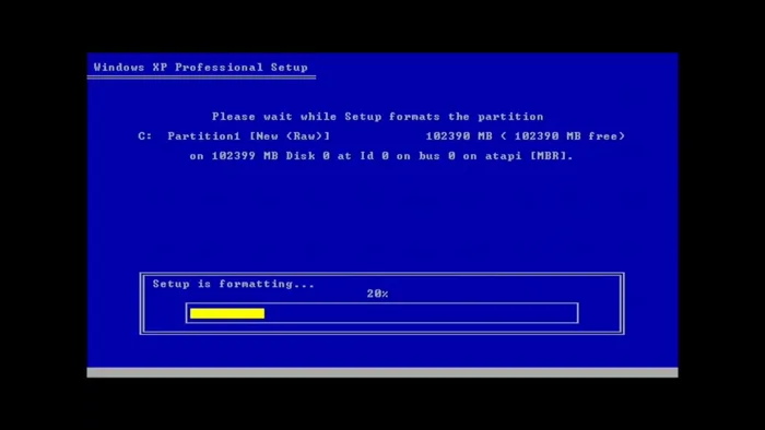 Tela de configuração do Windows XP em um computador
